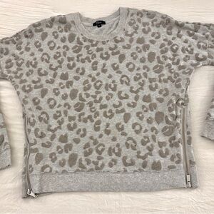 Rails Gray Crew Neck Sweater with Leopard Print